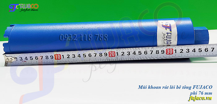 Kích thước mũi khoan rút lõi bê tông phi 76 mm là 76x370 mm