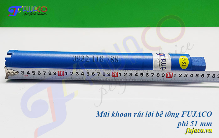 Kích thước mũi khoan rút lõi bê tông phi 51 mm dài 37 phân