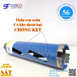 mũi khoan rút lõi 56 x 250 thân xoắn khe thoát bụi chống kẹt