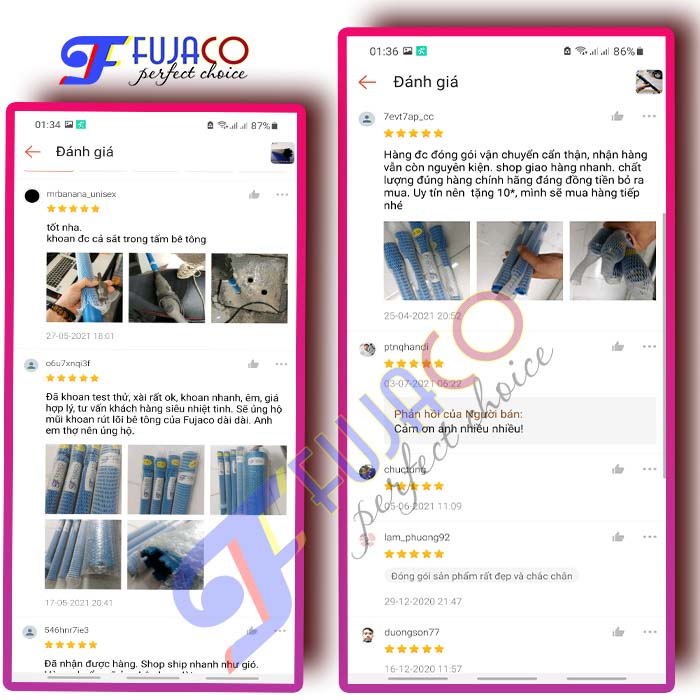 Feedback review đánh giá sau khi mua mũi khoan rút lõi xuyên tường FJC046X370