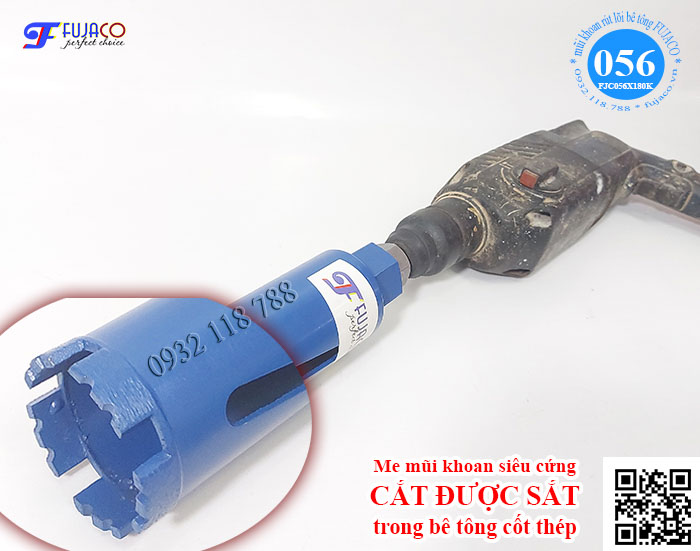 me mũi khoan rút lõi khô 56 x 180 làm bằng hợp kim siêu cứng