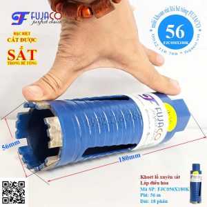 Mũi khoan rút lõi bê tông khô phi 56 x 180 FUJACO 9 mũi khoan rút lõi lắp điều hòa phi 55 56 dài 18 phân cân được tường 10 trường 20