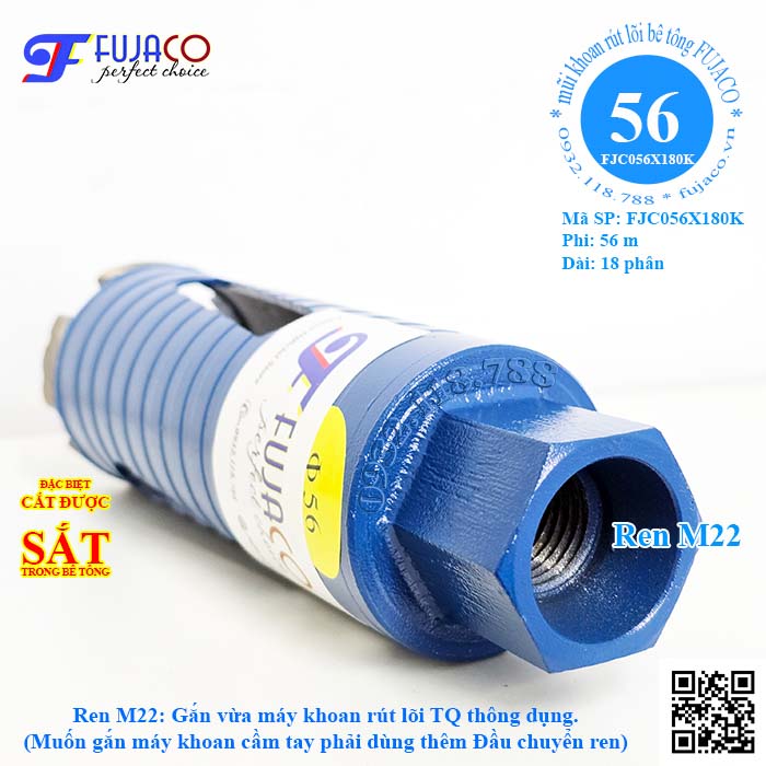 ren mũi khoan rút lõi 56 x 180 khô là ren M22 răng nhuyễn thông dụng ren mũi khoan rút lõi 56 x 180 khô là ren M22 răng nhuyễn thông dụng