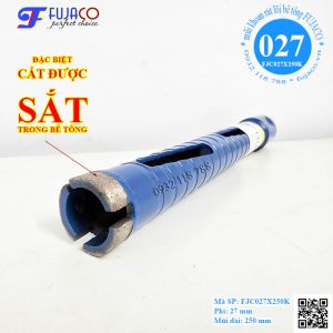 Mũi khoan rút lõi bê tông KHÔ phi 27 x 250 FUJACO 8 lưỡi khoan rút lõi 27x250 cứng cắt được sắt trong bê tông