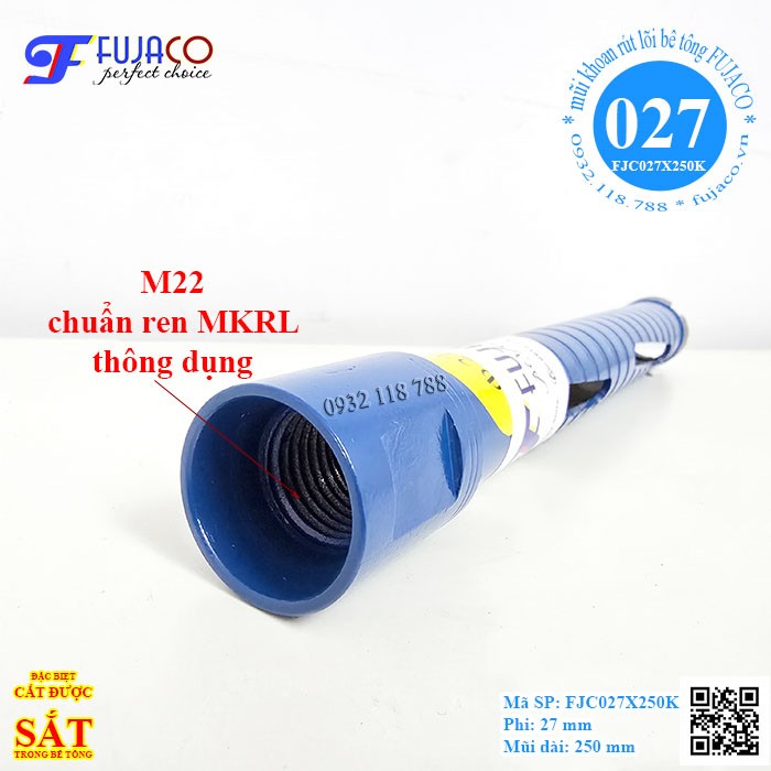 mũi khoan rút lõi bê tông 27 x 250 ren M22 chuyên dụng mũi khoan rút lõi bê tông 27 x 250 ren M22 chuyên dụng