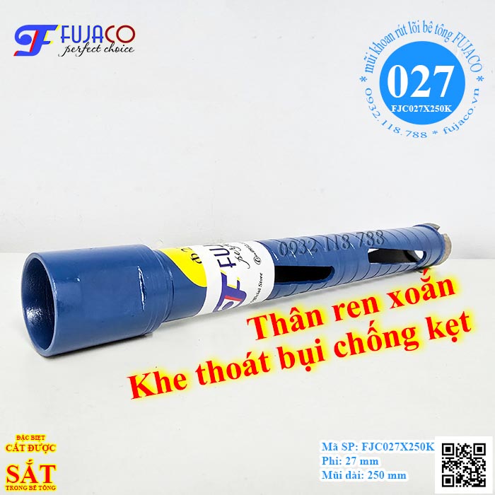 mũi khoét lỗ 27 x 250 thân xoắn khe thoát bụi chống kẹt mũi khoét lỗ 27 x 250 thân xoắn khe thoát bụi chống kẹt