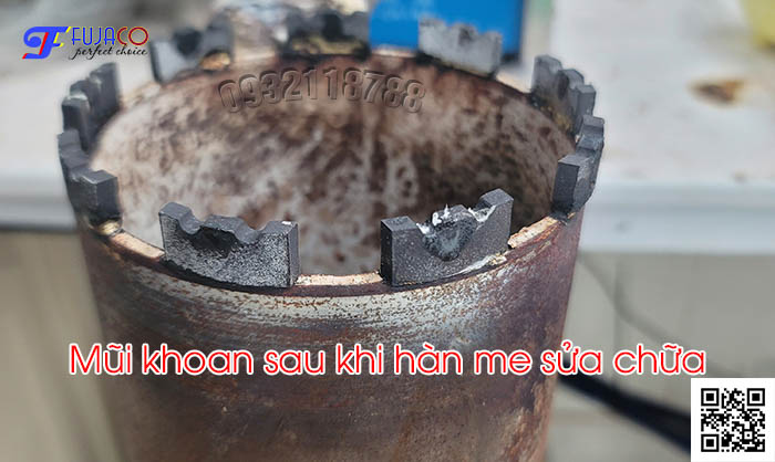 mũi khoan rút lõi 114 sau khi đắp me