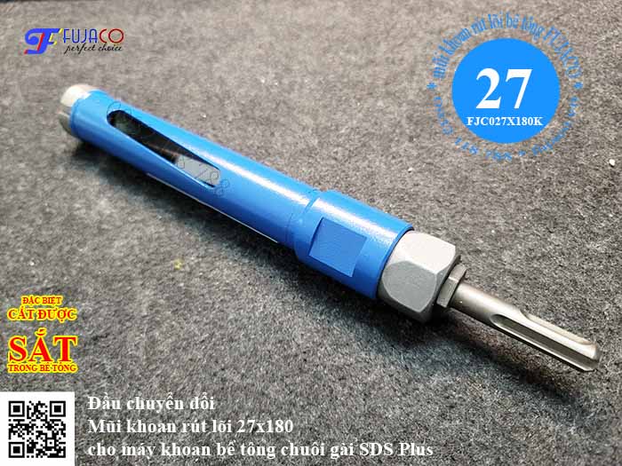 đầu chuyển đổi mũi khoan rút lõi 27 x 180 cho máy khoan bê tông chuôi gài SDS Plus