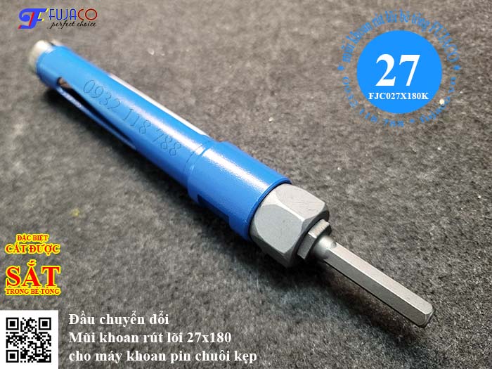 đầu chuyển đổi mũi khoan rút lõi 27 x 180 cho máy khoan pin chuôi kẹp