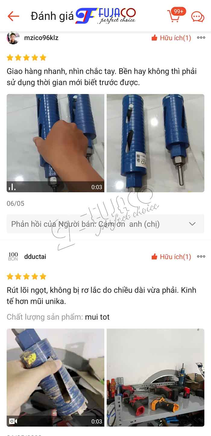 review mũi khoét lỗ lắp điều hòa 63x180 Fujaco sau khi sử dụng