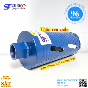 mũi khoét lỗ tròn 96x250 thân ren xoắn có khe thoát bụi chống kẹt