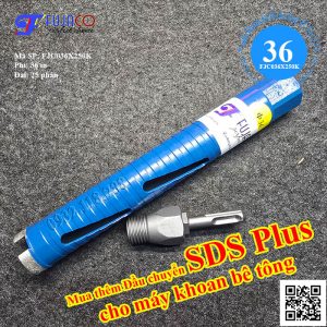 Mũi khoan rút lõi khô phi 36 x 250 FUJACO 12 lắp mũi khô 36x250 cho máy khoan bê tông cần mua thêm dầu chuyển sds plus