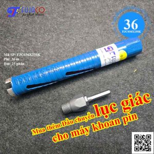 Mũi khoan rút lõi khô phi 36 x 250 FUJACO 13 lắp mũi khô 36x250 cho máy khoan pin cần mua thêm dầu chuyển lục giác