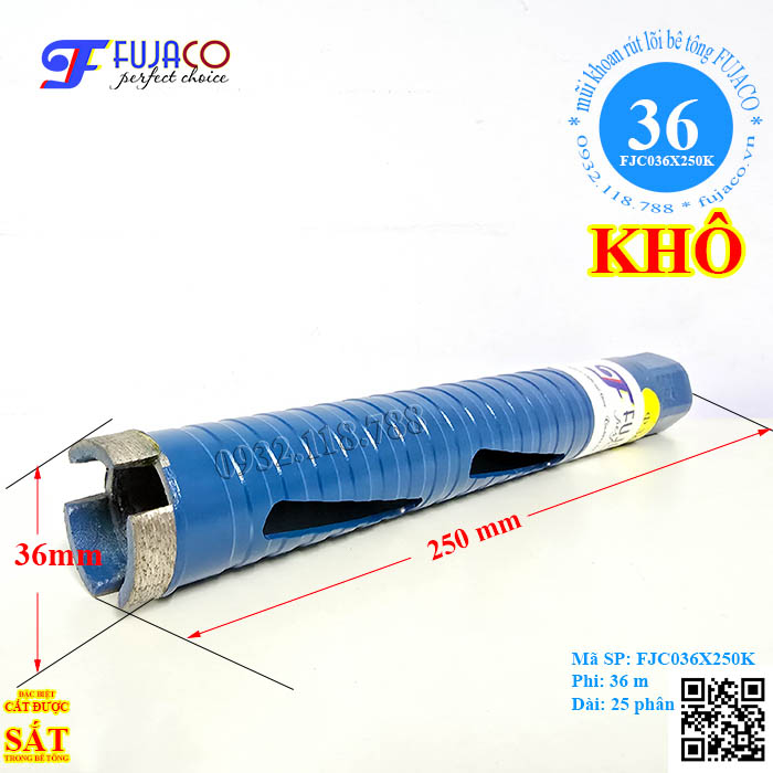 mũi khoan rút lõi khô phi 36 x 250 mm Fujaco mũi khoan rút lõi khô phi 36 x 250 mm Fujaco