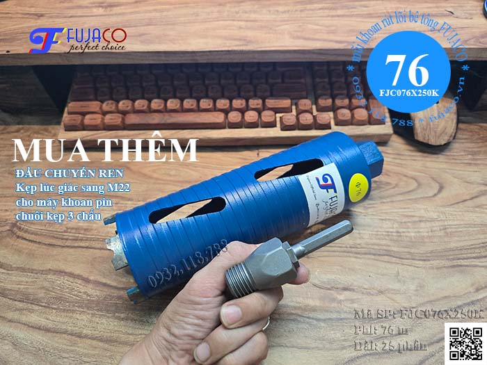 mua thêm đầu chuyển lục giác - m22 để gắn mũi khô 76x250 vào máy khoan pin