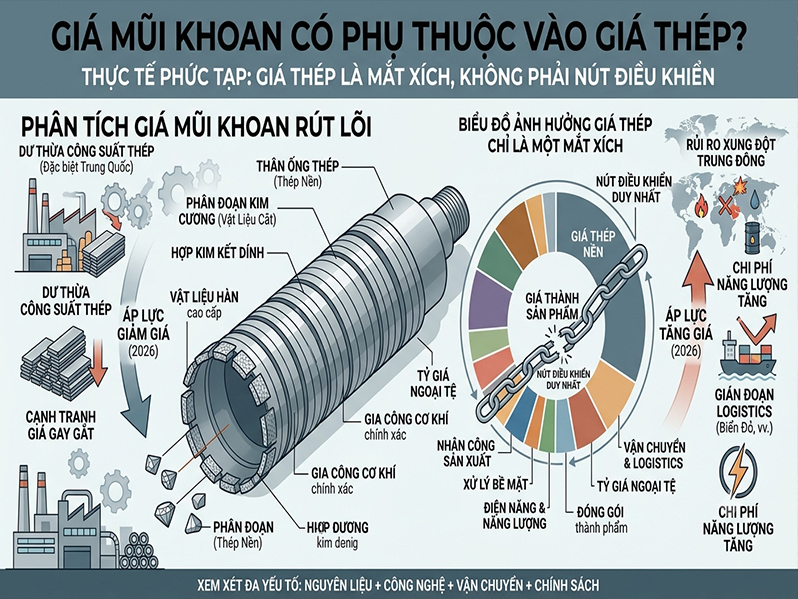 giá mũi khoan rút lõi có phụ thuộc vào giá thép?